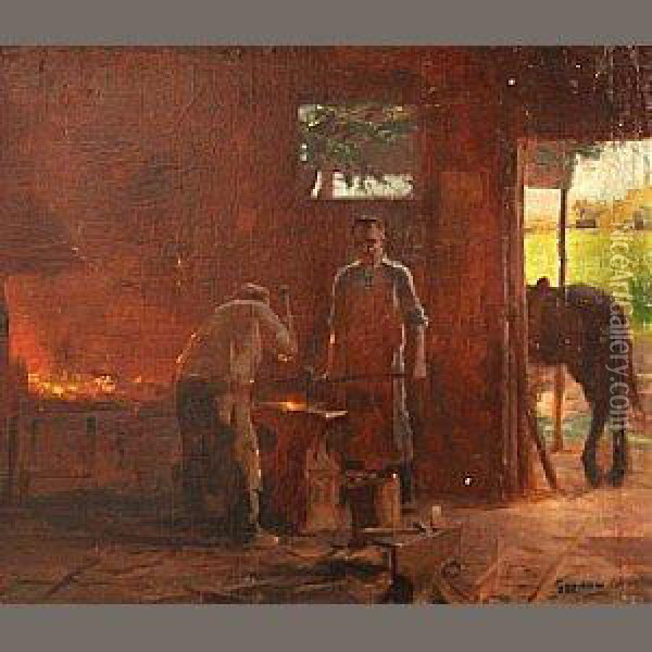 Blacksmiths At Work Oil Painting - Gordon Coutts