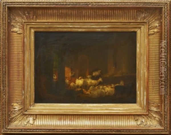 Stallinterior Med Getter Oil Painting - Joseph Augustus Knip