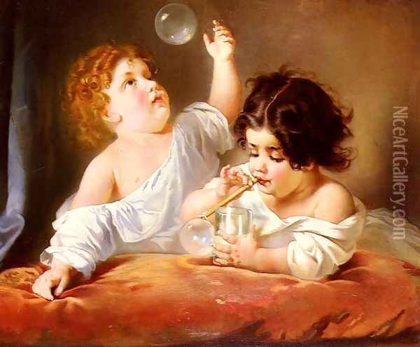 Blowing Bubbles Oil Painting - Henri Guillaume Schlesinger