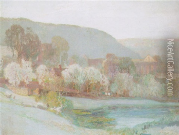 Thus Spring Came Stealing Up Expectant Valleys, Early Morning, Rievaulx Oil Painting - Joseph Walter West