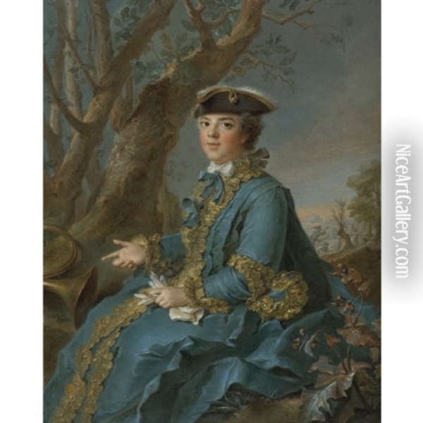 Portrait Of Marie Louise Elisabeth De France, Duchess Of Parma (collab. W/studio) Oil Painting - Jean Marc Nattier