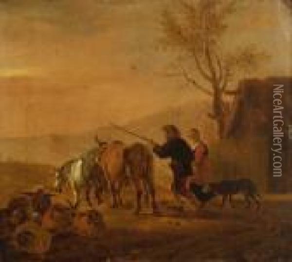 Bauernpaar Mit Viehherde Oil Painting - Nicolaes Berchem