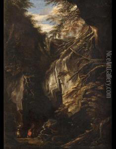 Paesaggio Con Figure Oil Painting - Pietro Montanini