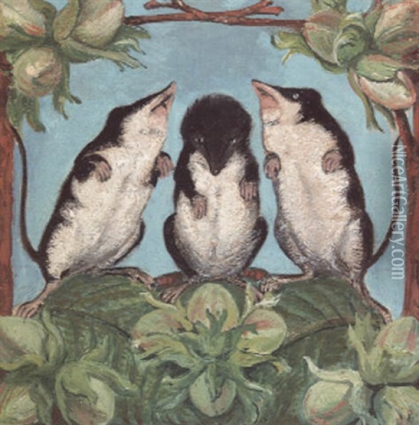 Three Voles Oil Painting - William Bell Scott