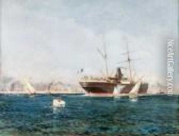 Bateaux A L'entree Du Port De Marseille Oil Painting - Henri Malfroy