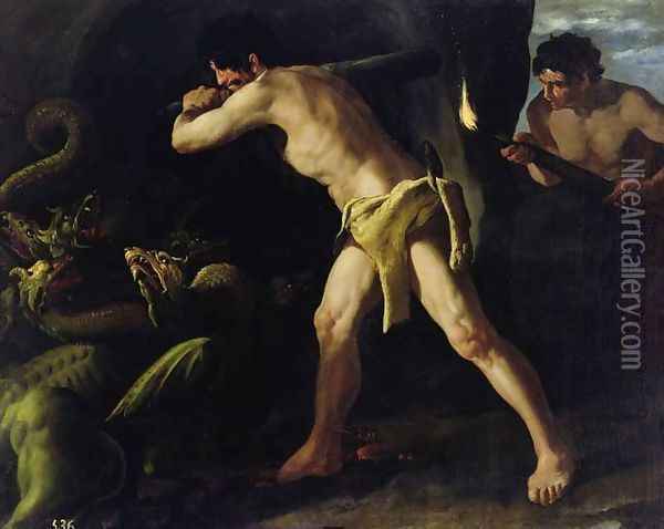 Hercules Fighting with the Lernaean Hydra, c.1634 Oil Painting - Francisco De Zurbaran
