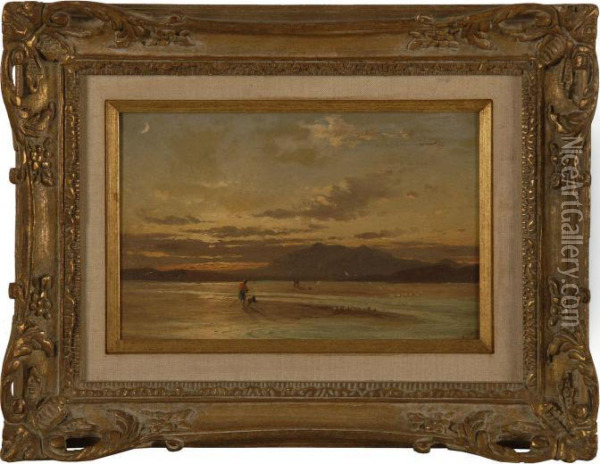 Sunset On The Beach. Oil Painting - Francis Danby