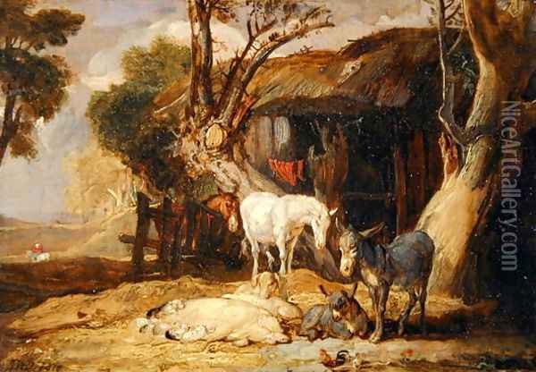 The Straw Yard, 1810 Oil Painting - James Ward