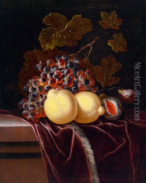 Ein Fruchtestillleben Mit Zitronen, Feigen Und Weintrauben Oil Painting - Ernst Stuven
