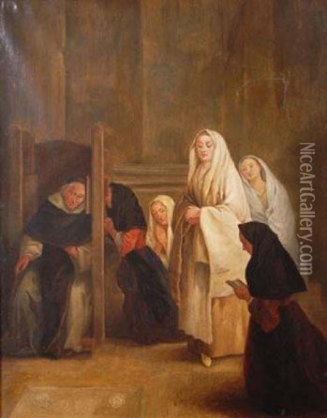 La Confesion Oil Painting - Juan Antonio Ribera Y Fernandez