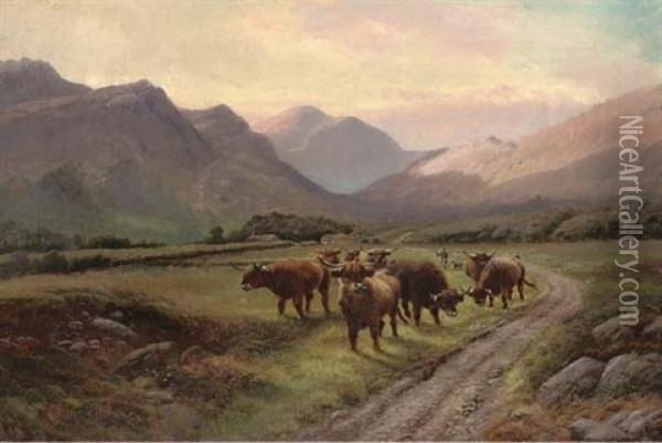 The Crofter's Herd, Glen Nevis Oil Painting - Harald R. Hall
