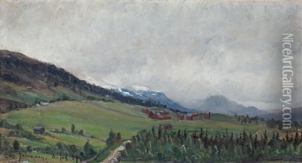 Scene From Duved, Jamtland Oil Painting - Carl (August) Johansson