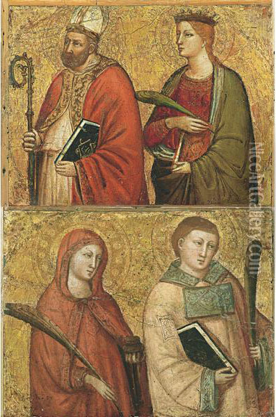 Santa Lucia E Un Santo Diacono (lorenzo?) Oil Painting - Bicci Di Lorenzo