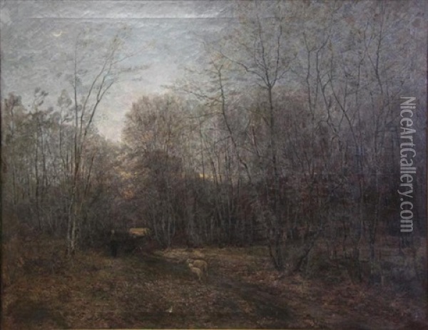 Shepherd At Dawn In Landscape Oil Painting - Emile Noirot