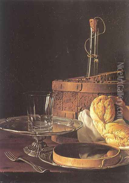 Still-Life with a Box of Sweets and Bread Twists 1770 Oil Painting - Luis Eugenio Melendez