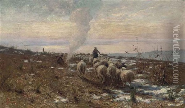 Shepherds In The Italian Hills Oil Painting - Achille Tominetti