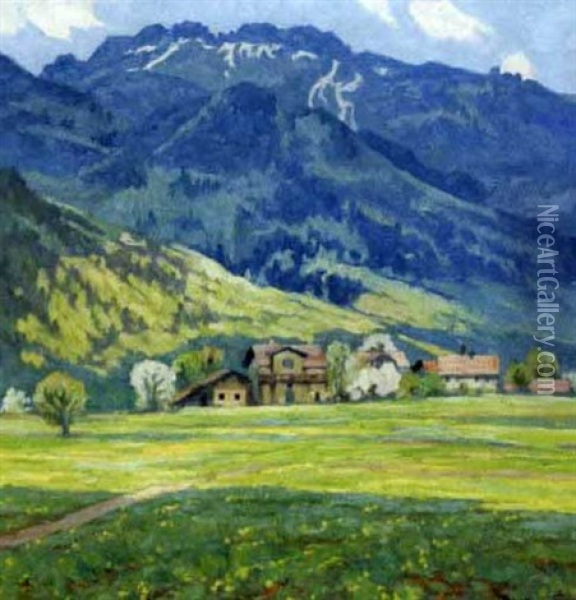 Gebirgslandschaft Mit Dorf Oil Painting - Adolf Hinzpeter