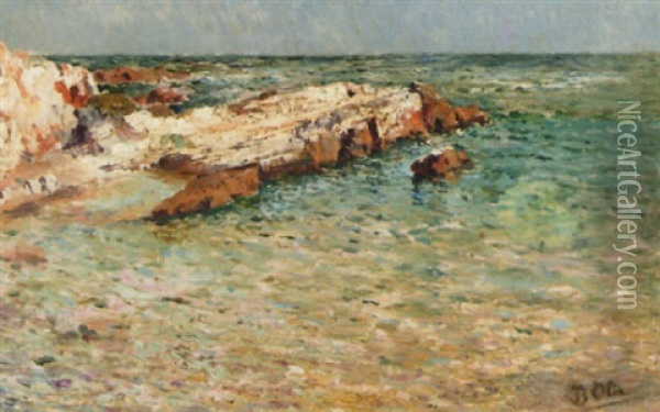 A Rocky Coastal Landscape Oil Painting - Jean Baptiste Olive