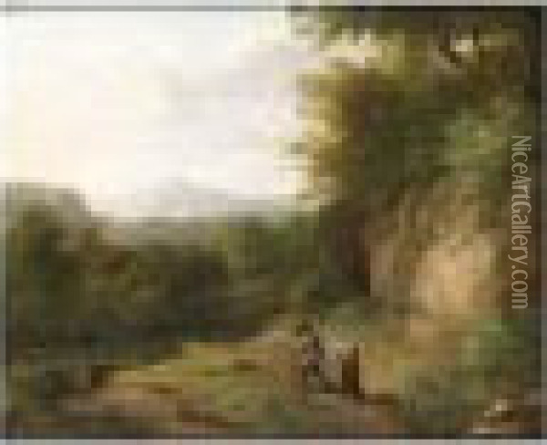 Travellers On A Path In A Wooded Landscape Oil Painting - Jaques D'Arthois