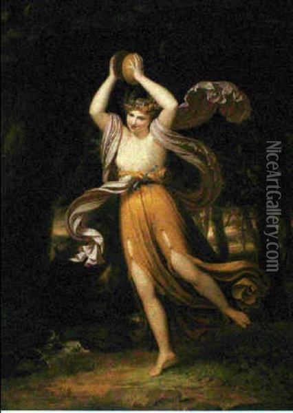A Bacchante, Thought To Be Lady Hamilton, In A Wooded       Landscape Oil Painting - Samuel Woodford