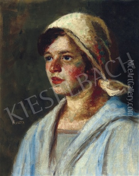 Girl In Blue Blouse (annuska) Oil Painting - Jozsef Koszta