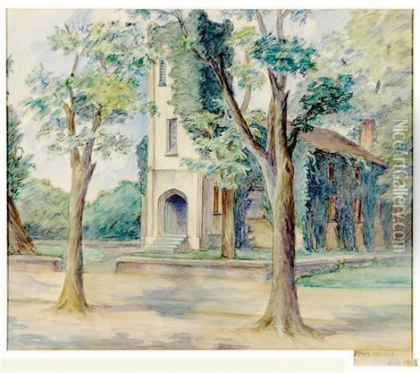 Church In Landscape Oil Painting - Arthur Hughes