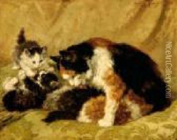 A Cat With Five Kittens Oil Painting - Henriette Ronner-Knip