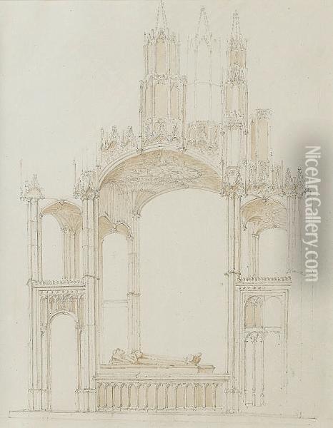 The Tomb Of Cardinal Beaufort, Winchester Cathedral; Winchester Gate Oil Painting - Charles Robert Cockerell