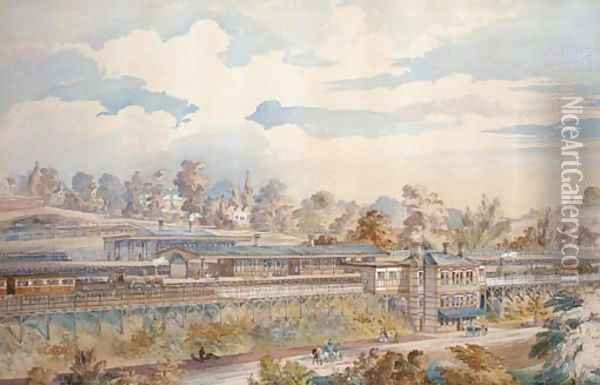 The Victorian railway station Oil Painting - English School