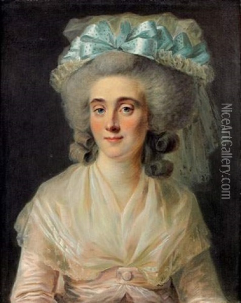 Portrait D'une Jeune Femme Au Ruban Bleu Oil Painting - Johann Ernst Heinsius