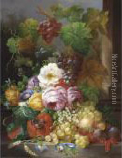 A Still Life With Fruit And Flowers Oil Painting - Jan Van Der Waarden