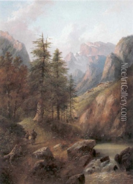 In Den Alpen (tirol?) Oil Painting - Edouard Boehm