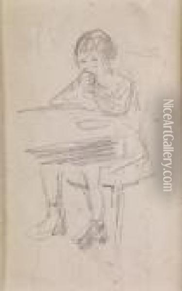 Junges Madchen Mit Tasse An Einem Tisch Sitzend Oil Painting - Max Liebermann
