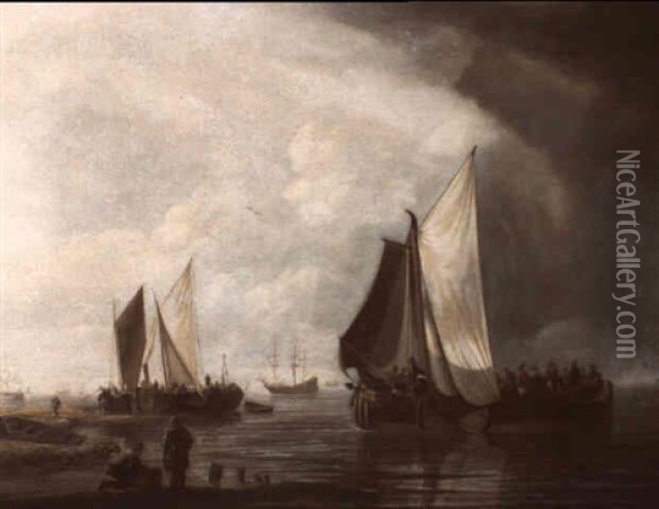 Shipping On The Ij Off Amsterdam Oil Painting - Hendrik Jacobsz Dubbels