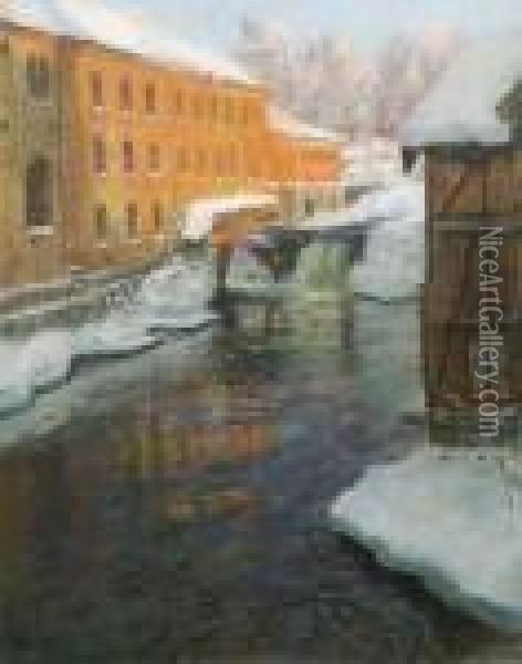 Vinter Ved Akerselven Oil Painting - Fritz Thaulow