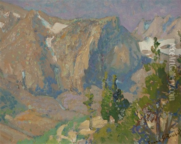 Eastern Sierra Nevada Mountains Big Pine Canyon V- Notch In Spring Oil Painting - Franz Arthur Bischoff
