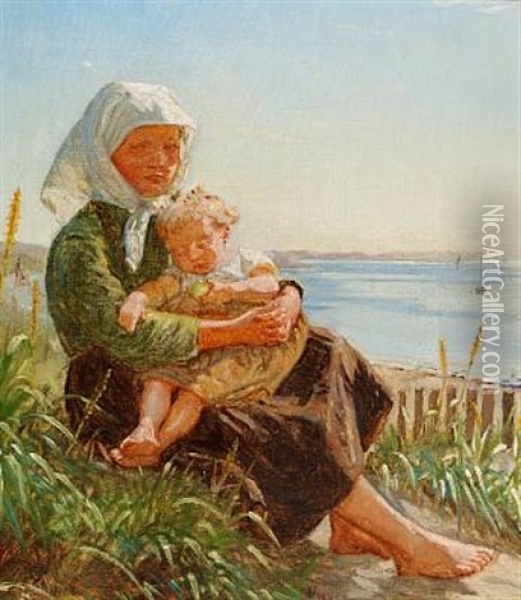 En Lille Barbenet Fiskerpige Siddende Ved Hornbaek Strand Oil Painting - Peder Severin Kroyer