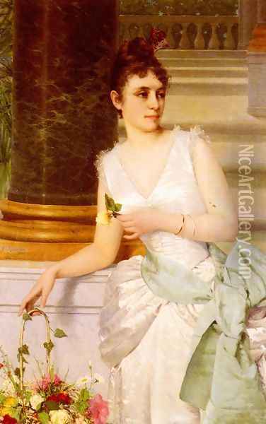 Portrait Of A Lady With A Green Satin Sash Oil Painting - Franz Leo Ruben
