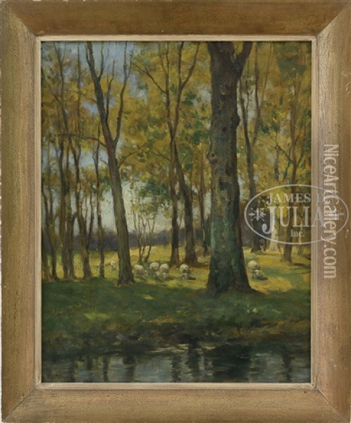 Sheep At Edge Of Wood Oil Painting - Charles Paul Gruppe