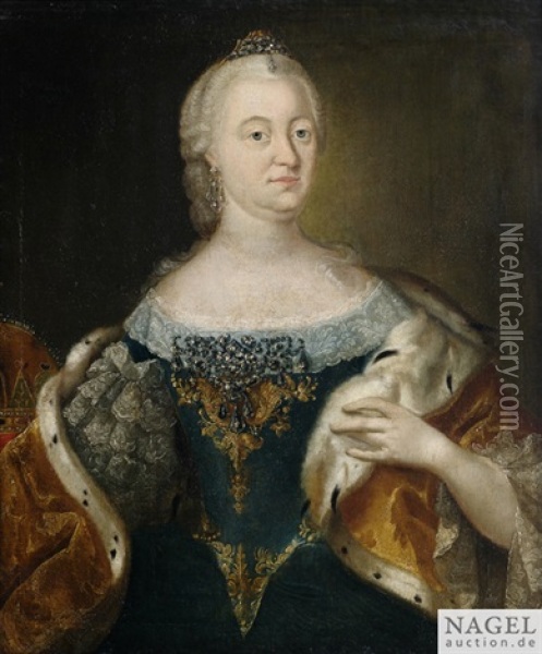 Portrait Der Kaiserin Maria Theresia Als Halbfigur Mit Hermelinbesetztem Mantel Oil Painting - Martin (Martinus I) Mytens