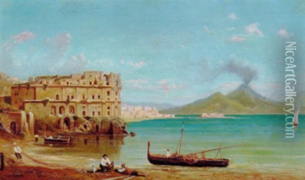 Parti Fra Napolibugten Med Vesuv I Baggrunden Oil Painting - Ferdinand Bonheur