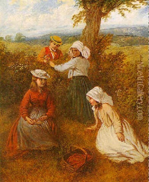 Gathering Wildflowers Oil Painting - Edward John Cobbett