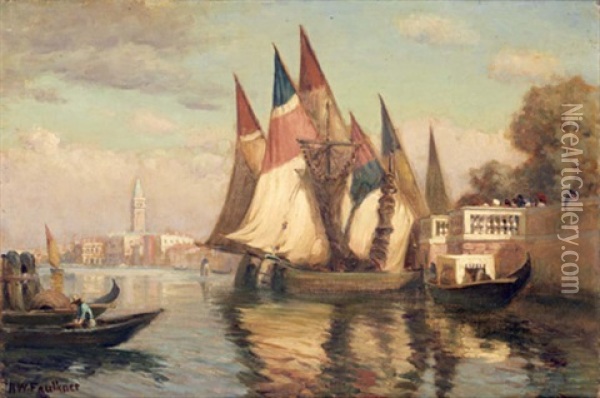 Devant Les Jardins De L'arsenal A Venise Oil Painting - Herbert W. Faulkner