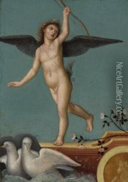 A Cupid With Two Doves Oil Painting - Pietro Perugino