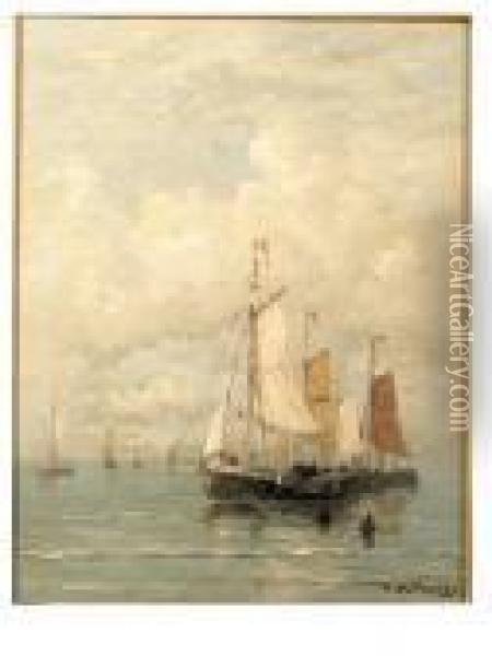 Moored Fishing Fleet Oil Painting - Hendrik Willem Mesdag