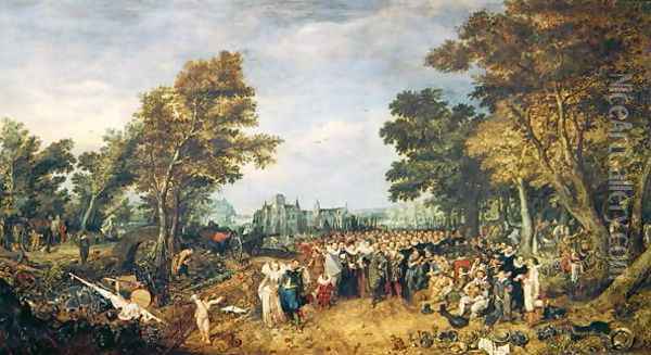 Allegory of the Truce of 1609 between the Netherlands and Spain, 1616 Oil Painting - Adriaen Pietersz. Van De Venne