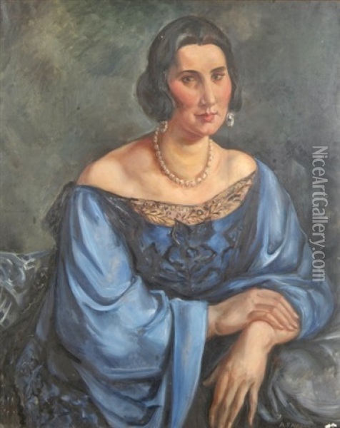 Portrait De Mlle Yvonne L Oil Painting - Andre Favory