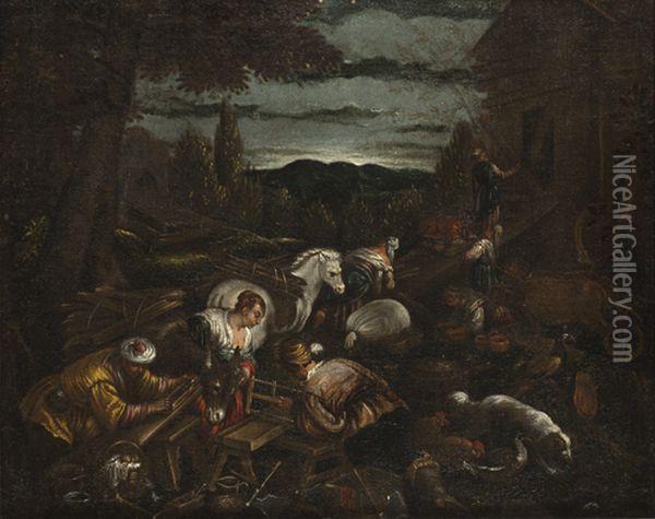 La Construction De L'arche De Noe Oil Painting - Jacopo Bassano (Jacopo da Ponte)