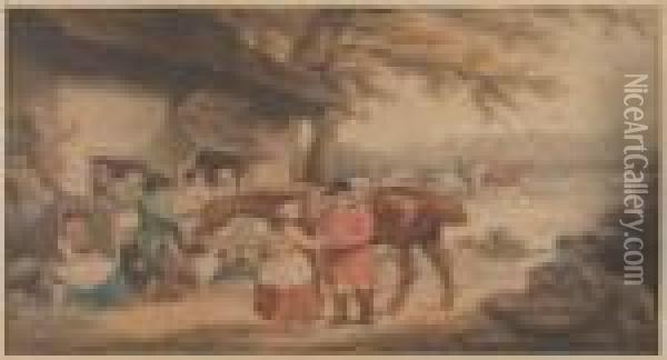 Jagdgesellschaft An Einem Cottage Oil Painting - William I Ward