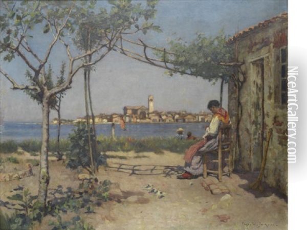 Sitting In The Shade Overlooking Chioggia Oil Painting - Frederick William Jackson